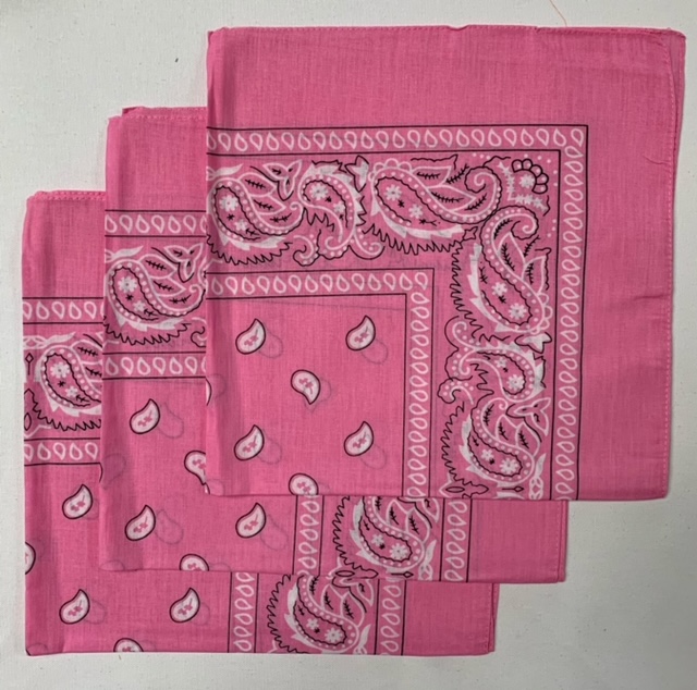 Pink Paisley Bandanas (3 Pack) 22" X 22" 100% Cotton